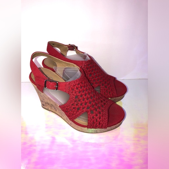 SO Vibrant Red Woven Wedges - Picture 6 of 16